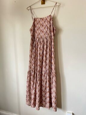 By The river Boho Pink Printed neutral Cottagecore summer Maxi Dress S